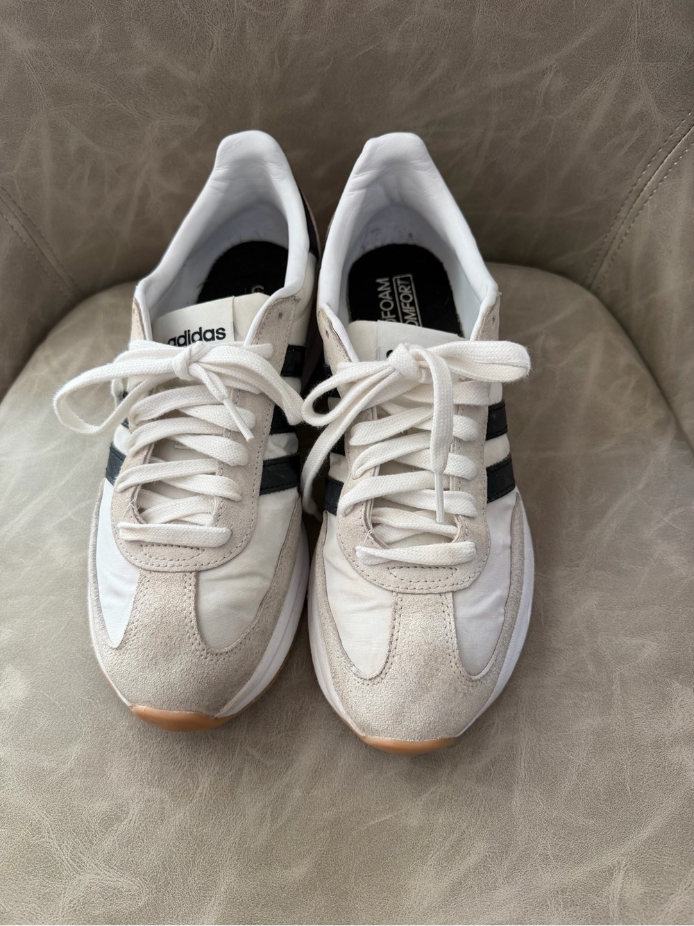 Adidas  Women's Run 70’s 2.0 White Sneakers with Black Stripes